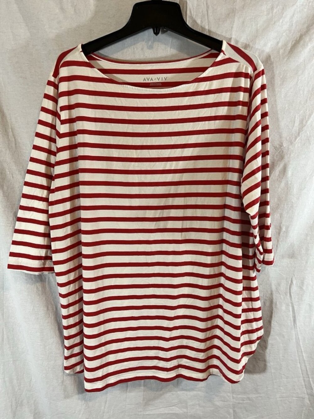 Ava & Viv Women’s 2X Red & White Striped 3/4 Sleeve Blouse